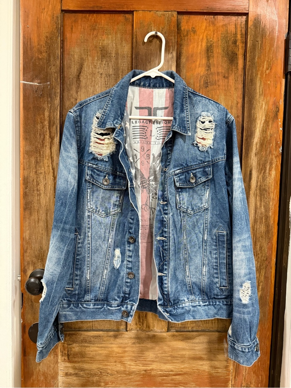Men's Distressed Blue Denim Trucker Jacket -